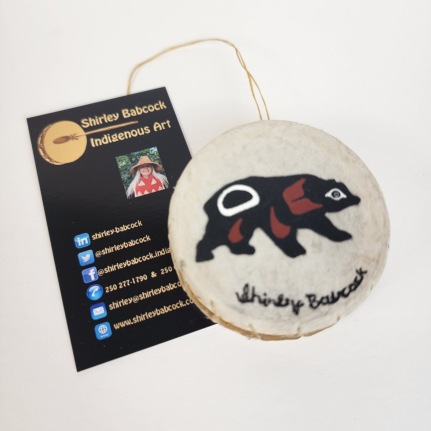 Original Indigenous Art Bear Mini Drum Ornament