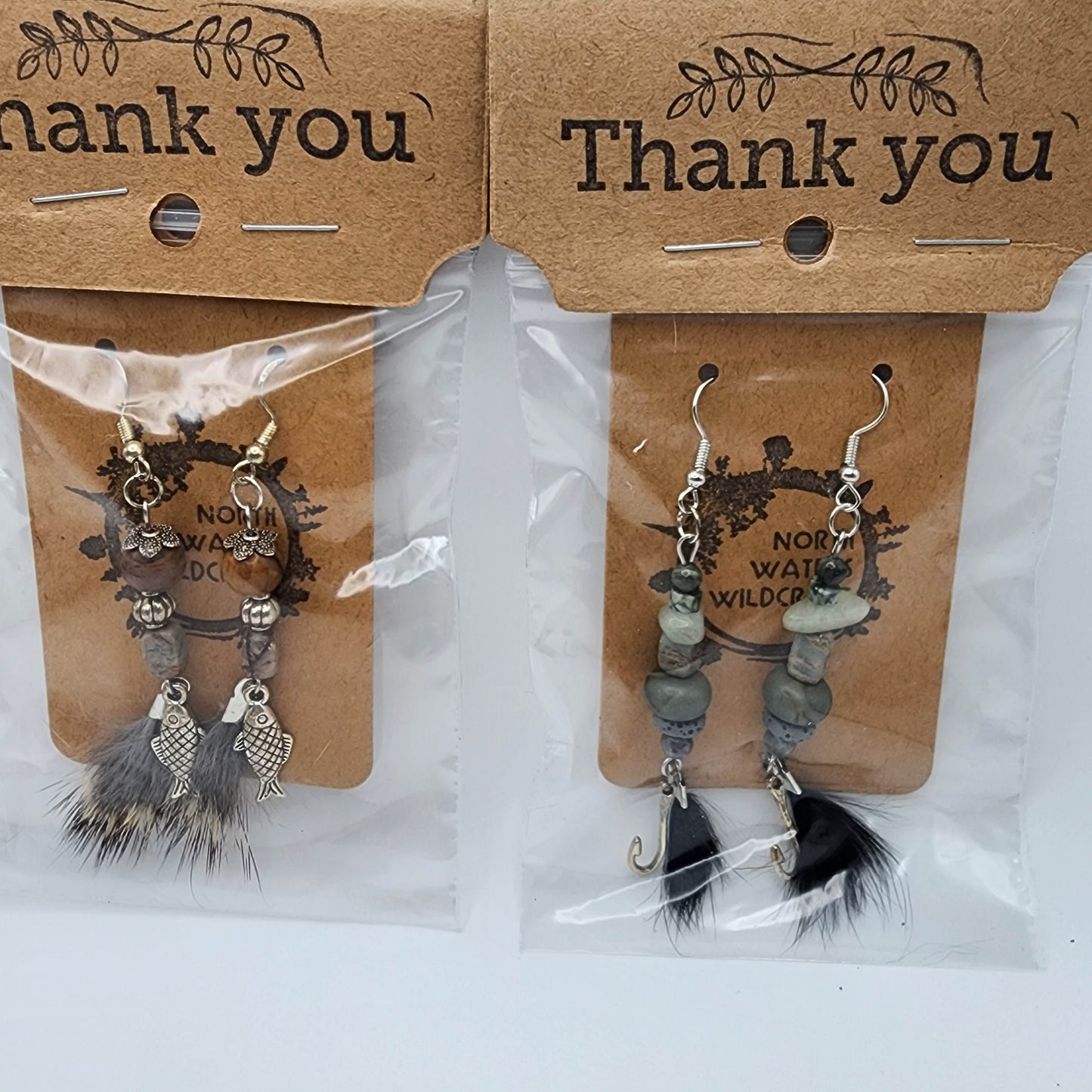 Feather + Stone Earring