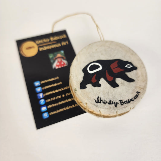Original Indigenous Art Bear Mini Drum Ornament