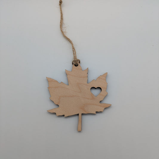 Ornament - Wooden Maple Leaf Heart