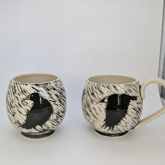 Pottery Mug - Black/White Crow