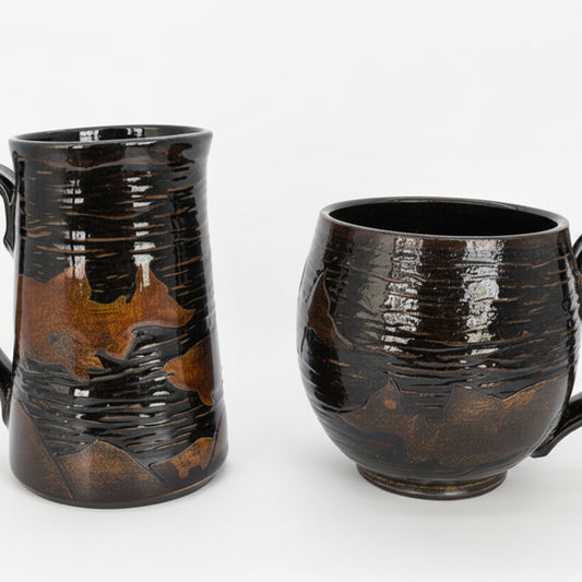 Pottery Mug - Black/Brown Salmon