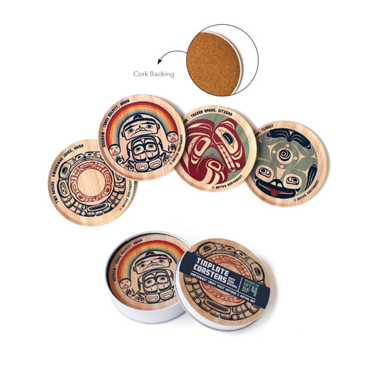 Tinplate Coasters-Assorted Set of 4, Wood Grain